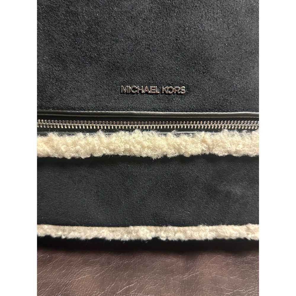 Michael Kors Rhea Black Shearling Trim MD Zip Leather Backpack‎ Bag - Picture 3 of 10